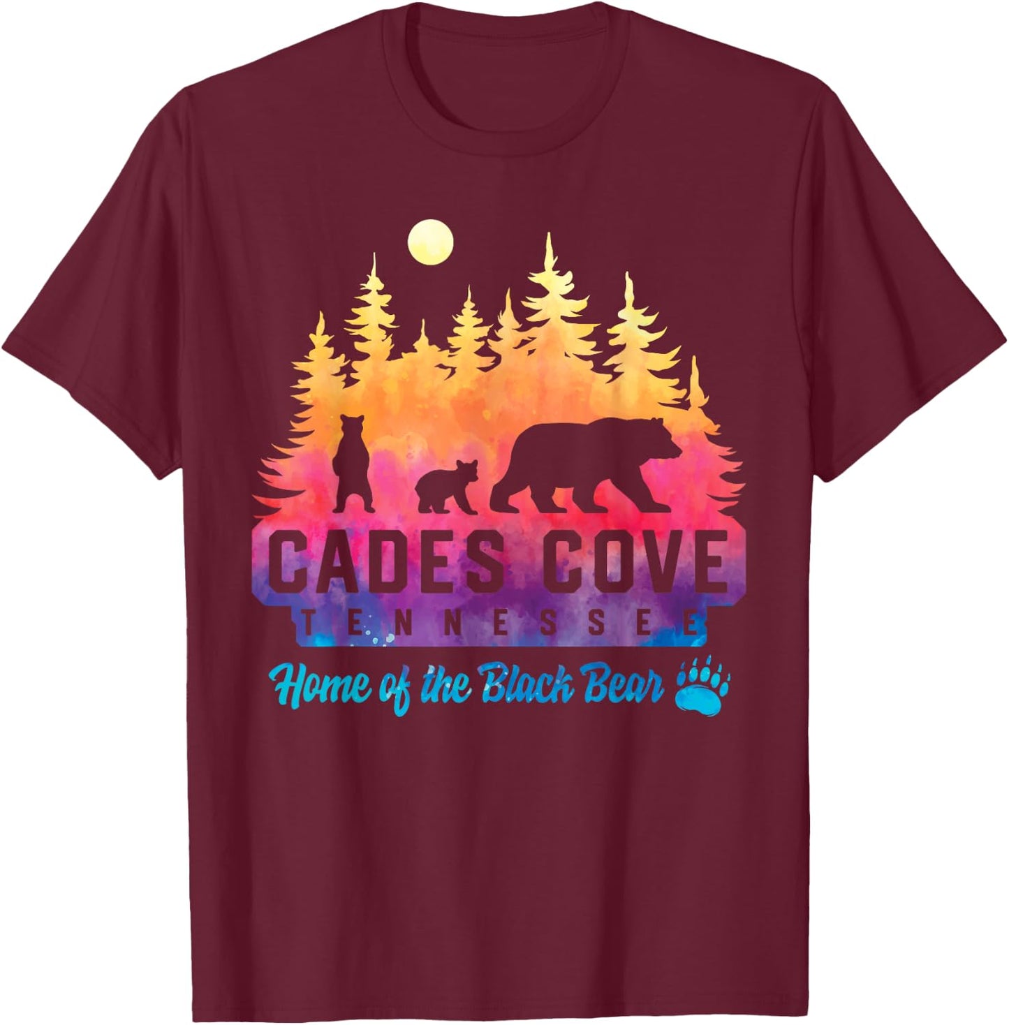 Cades Cove Tennessee Bear Great Smoky Mountains Tie Dye T-Shirt - T-Shirt | Maroon