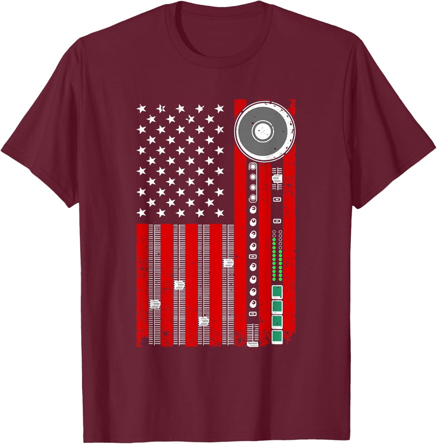 Cool Music Producer Women American Flag Patriotic DJ T-Shirt - T-Shirt | Maroon