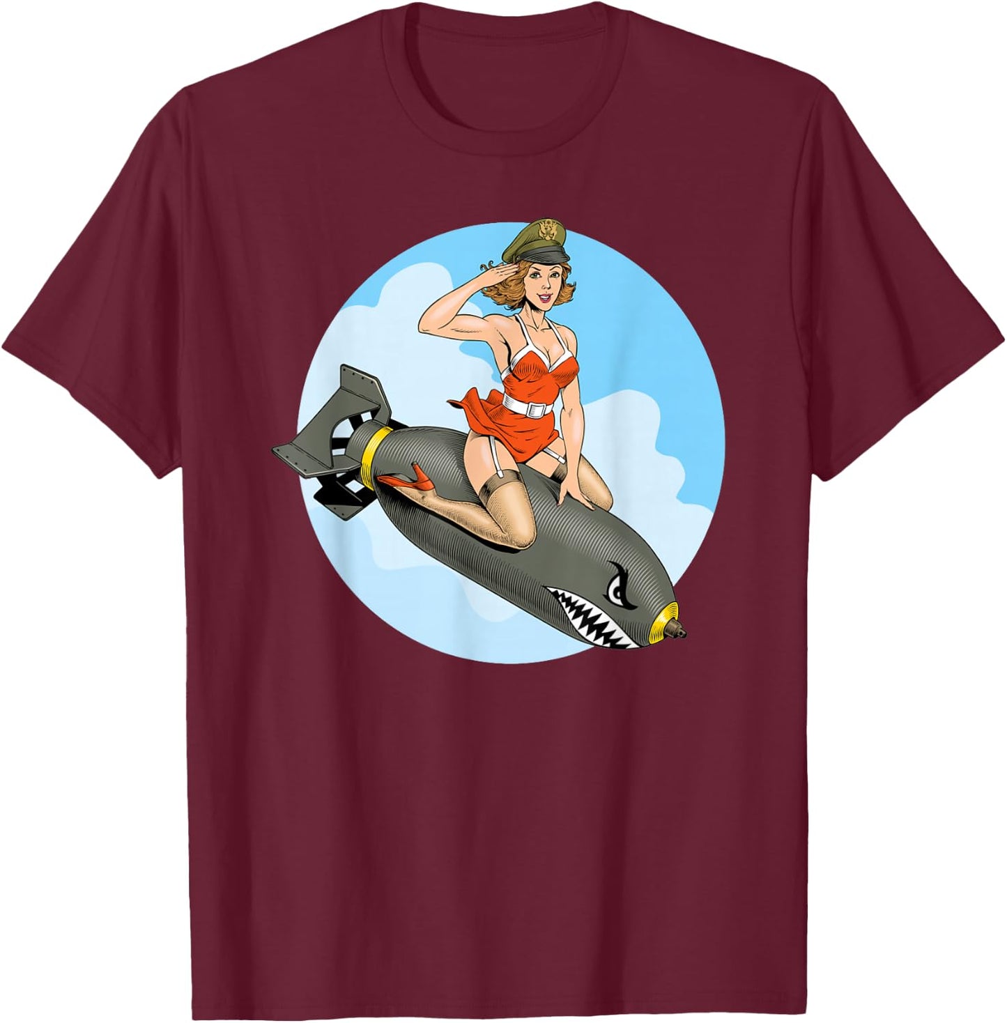 Pin Up Girl Bomber Aviation Bomb Pinup Girl T-Shirt - T-Shirt | Maroon