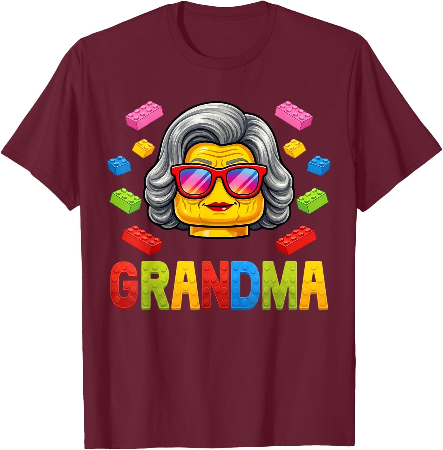 Grandma Master Builder Building Bricks Blocks Family Funny T-Shirt - T-Shirt | Maroon