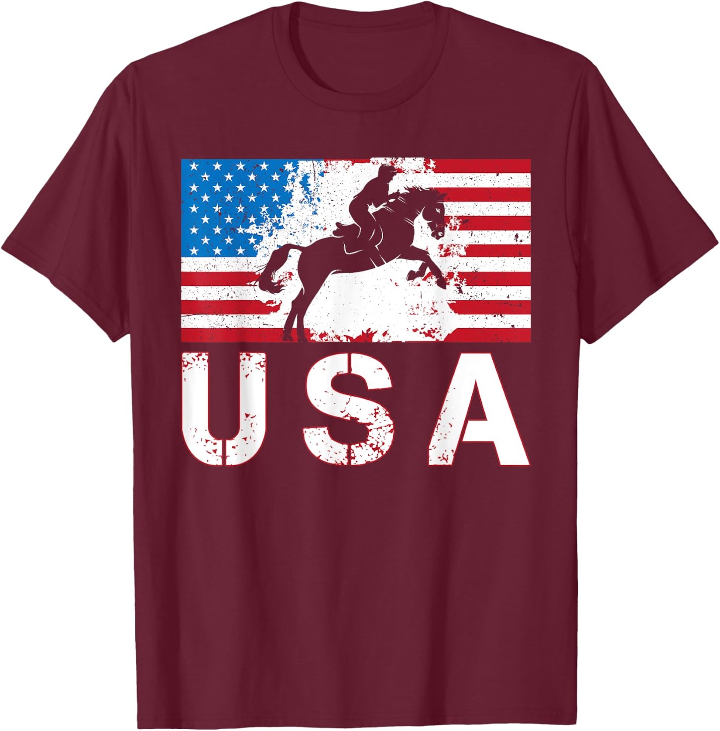 USA Equestrian team American flag US Horses rider men women T-Shirt - T-Shirt | Maroon