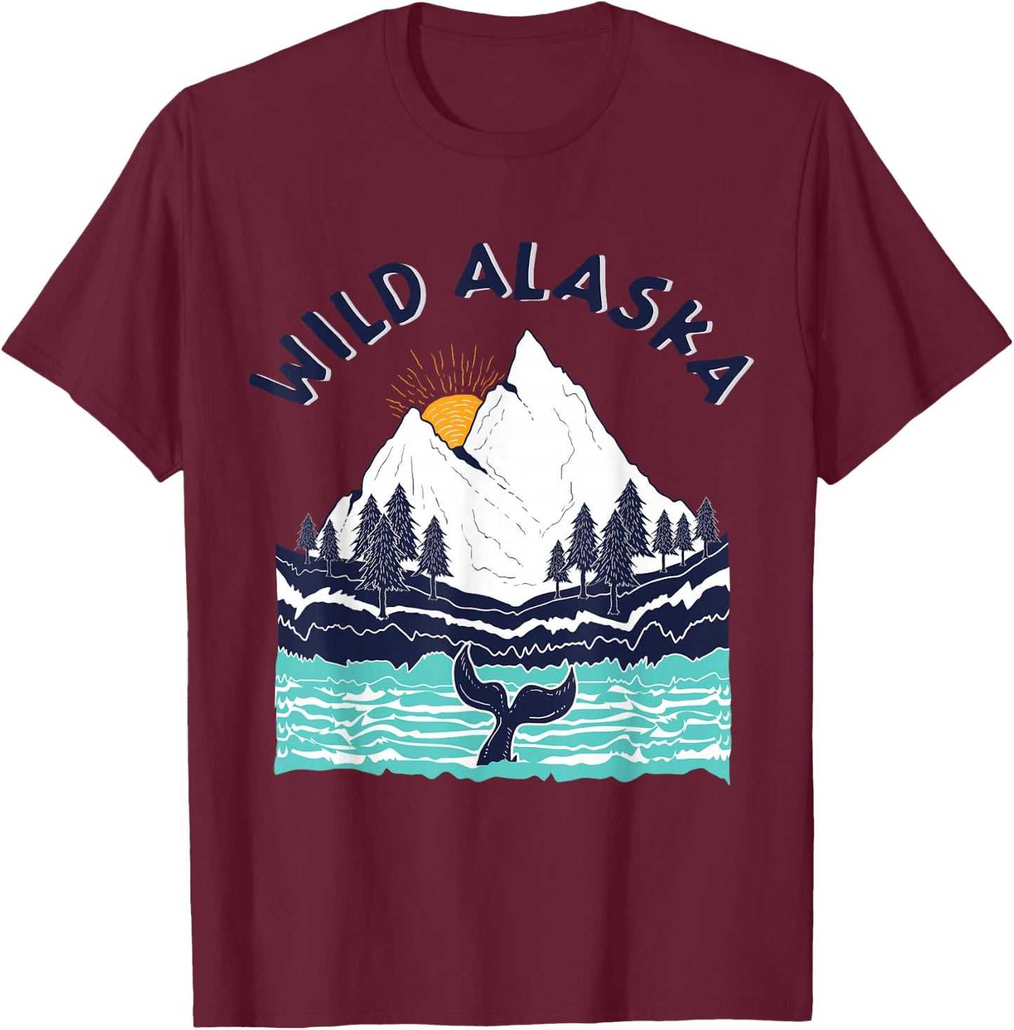 Vintage Alaska Wild Landscape Humpback Whale T-Shirt - T-Shirt | Maroon