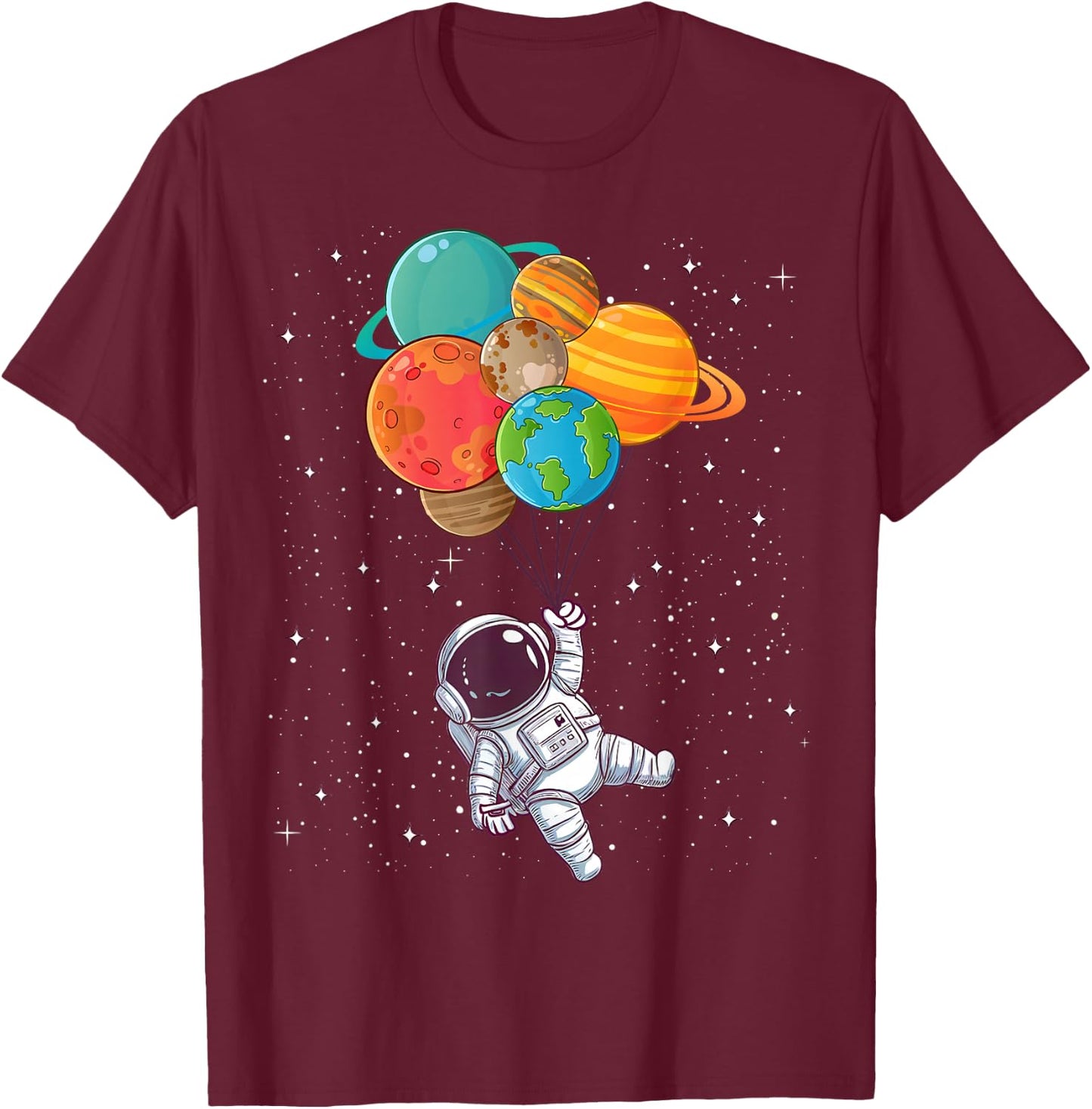 Galaxy Outer Space Astronaut Planets Balloon STEM Kids Boys T-Shirt - T-Shirt | Maroon