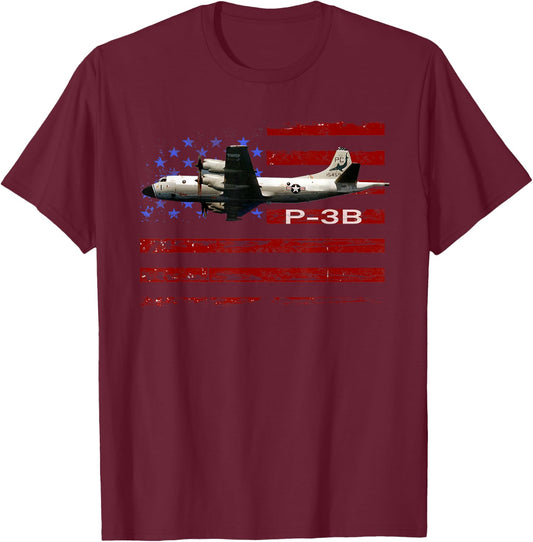P-3 Orion Vintage American Flag T-Shirt - T-Shirt | Maroon