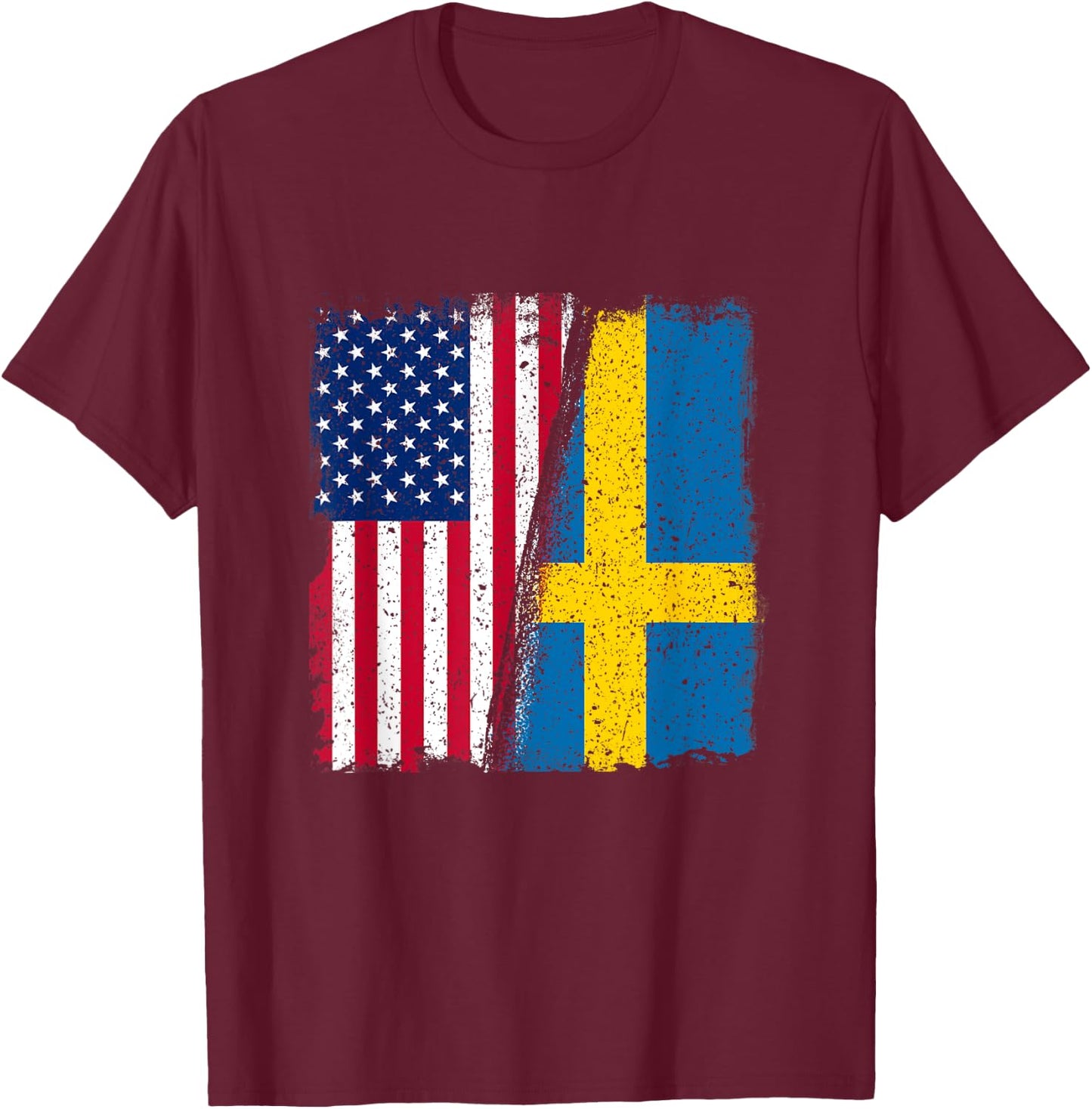 Sweden USA Swede USA Lover Sverige USA Flag T-Shirt - T-Shirt | Maroon