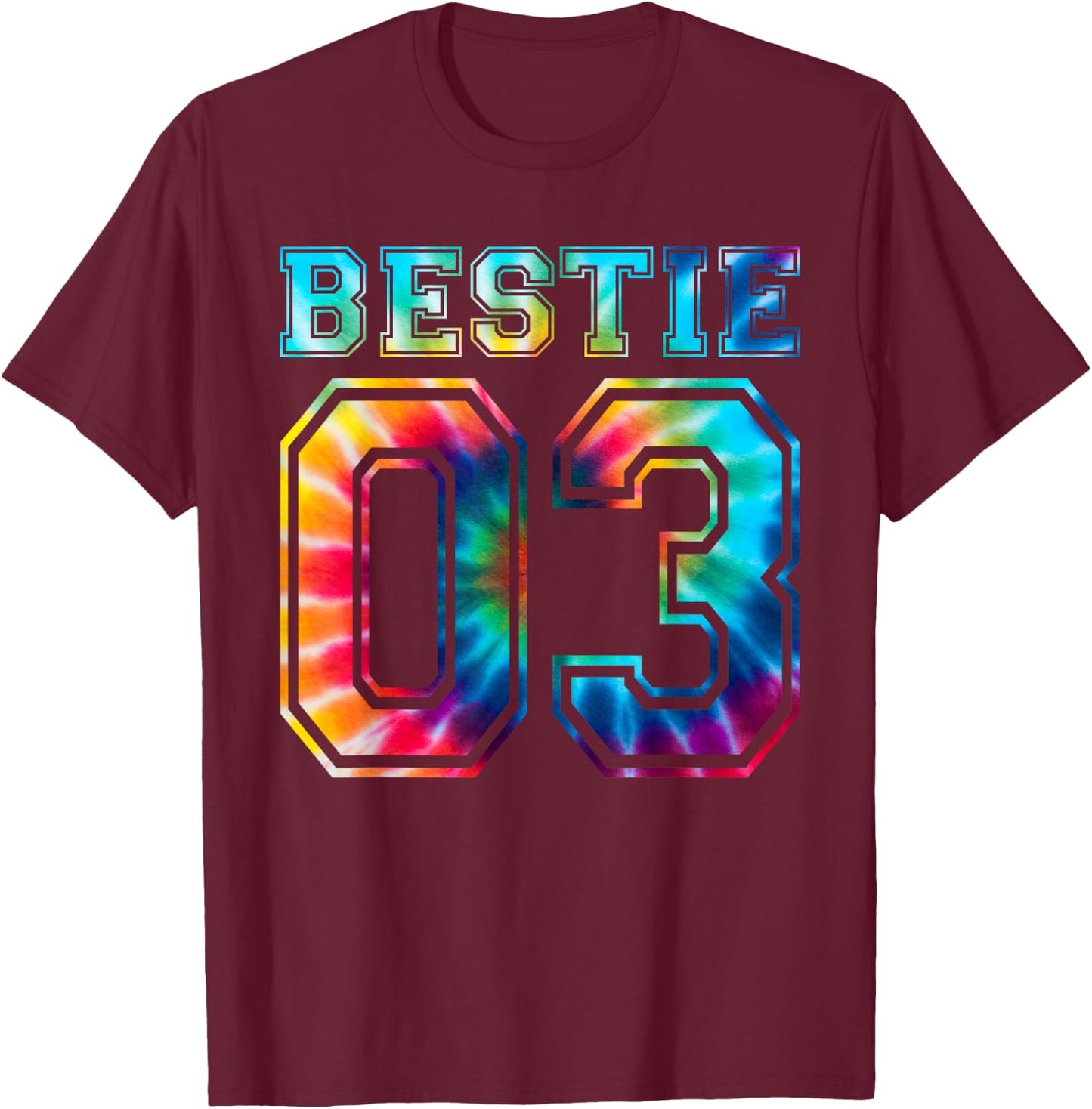Bestie 03 Tie-Dye Pattern Matching Best Varsity School T-Shirt - T-Shirt | Maroon