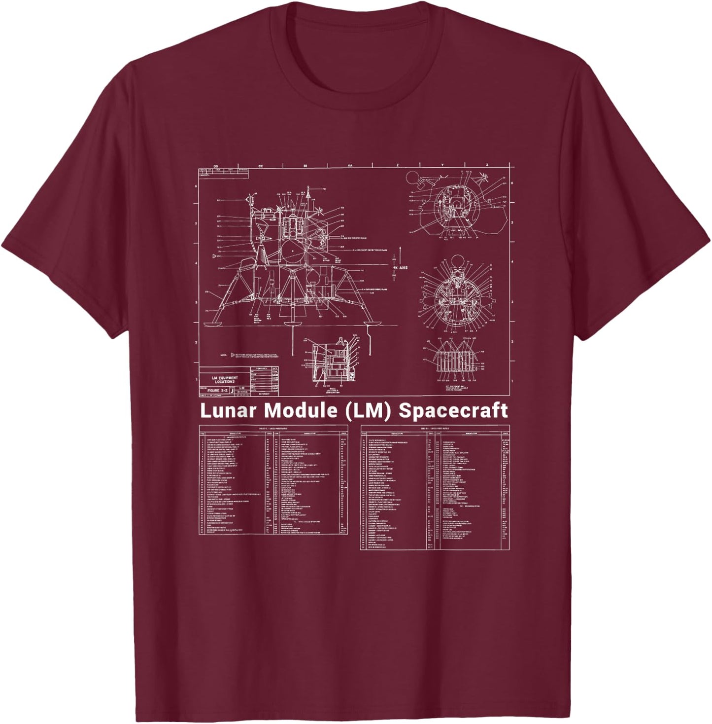 Lunar Lander (LM) Spacecraft Blueprint T-Shirt - T-Shirt | Maroon
