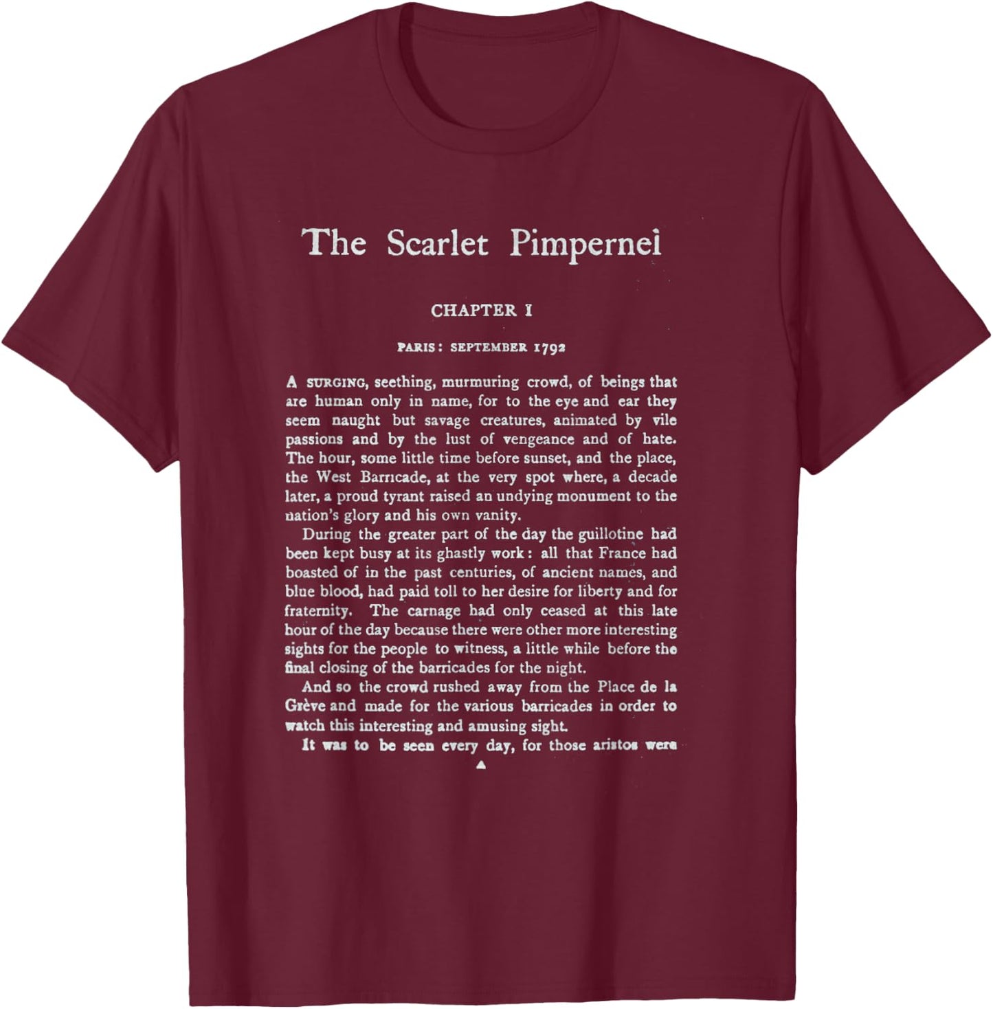 The Scarlet Pimpernel Baroness Orczy First Page T-Shirt - T-Shirt | Maroon