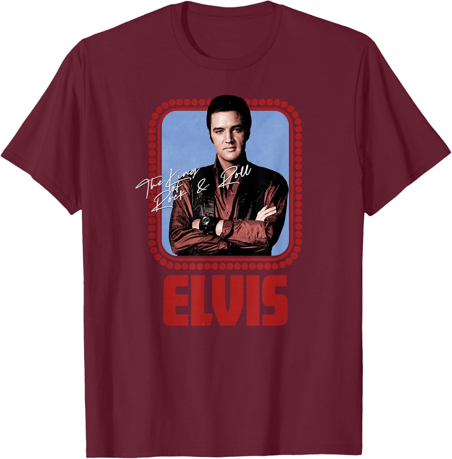Elvis Presley Official Rock N Roll Script T-Shirt - T-Shirt | Maroon