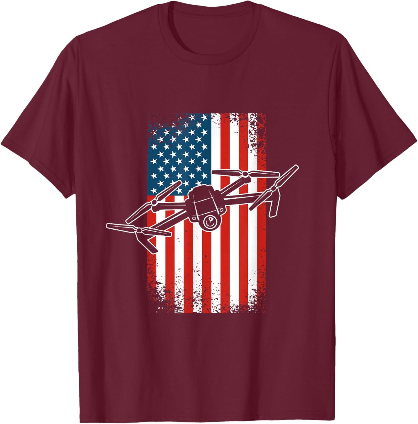Drone Pilot Quadcopter Patriotic American Flag T-Shirt - T-Shirt | Maroon