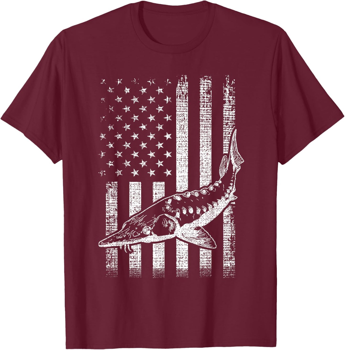 Retro vintage American Sturgeon flag distressed fisherman T-Shirt - T-Shirt | Maroon
