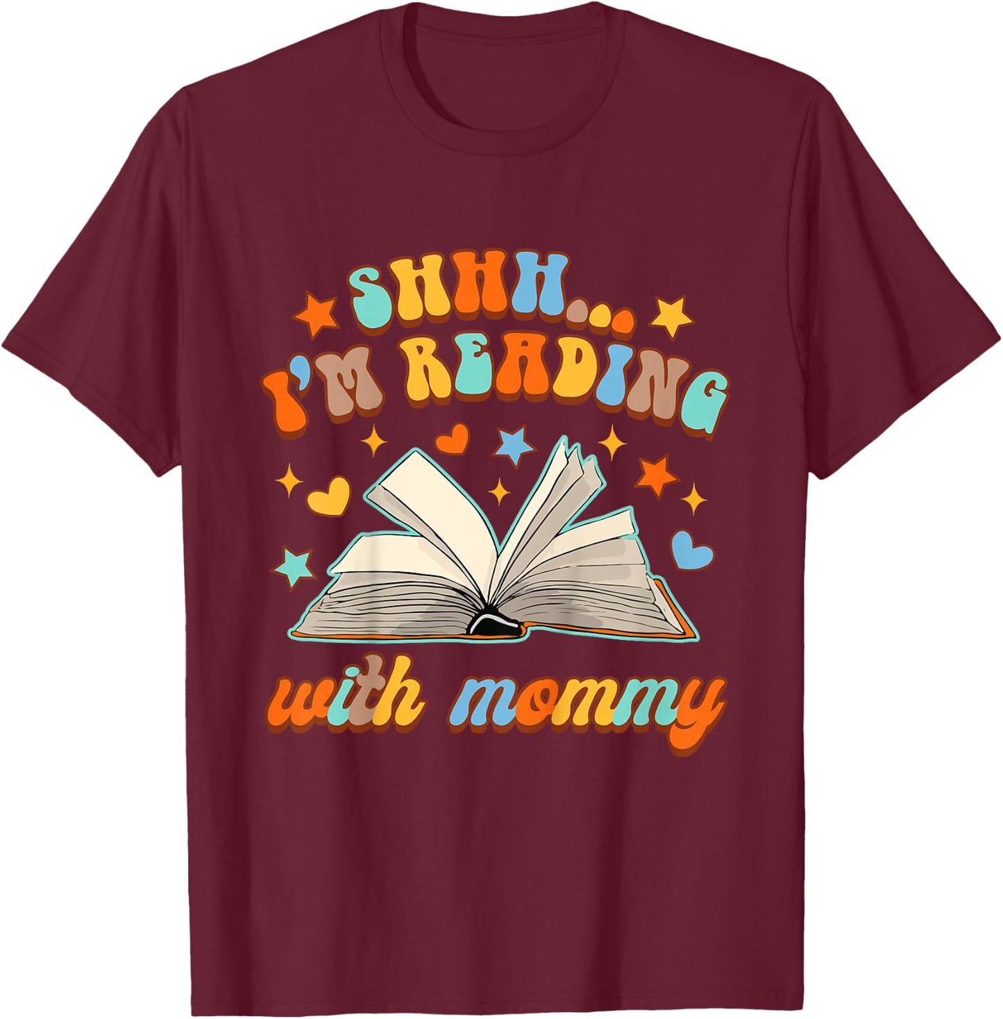 Kids Book Lover Mommy & Me Tiny Bookworm I'm Reading With Mommy T-Shirt - T-Shirt | Maroon