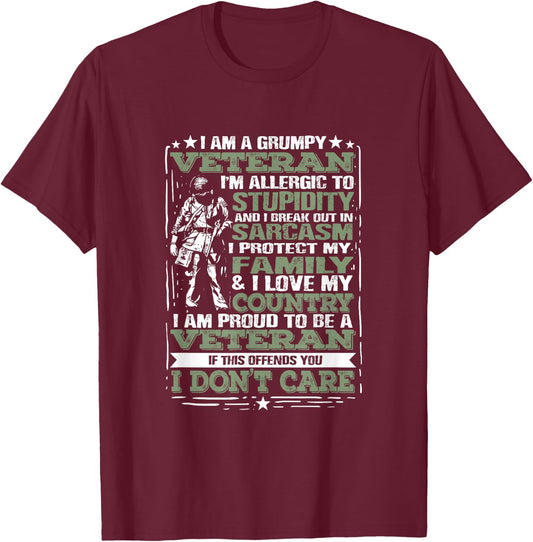 I'm A Grumpy Veteran Quote For A US Military Veteran T-Shirt - T-Shirt | Maroon