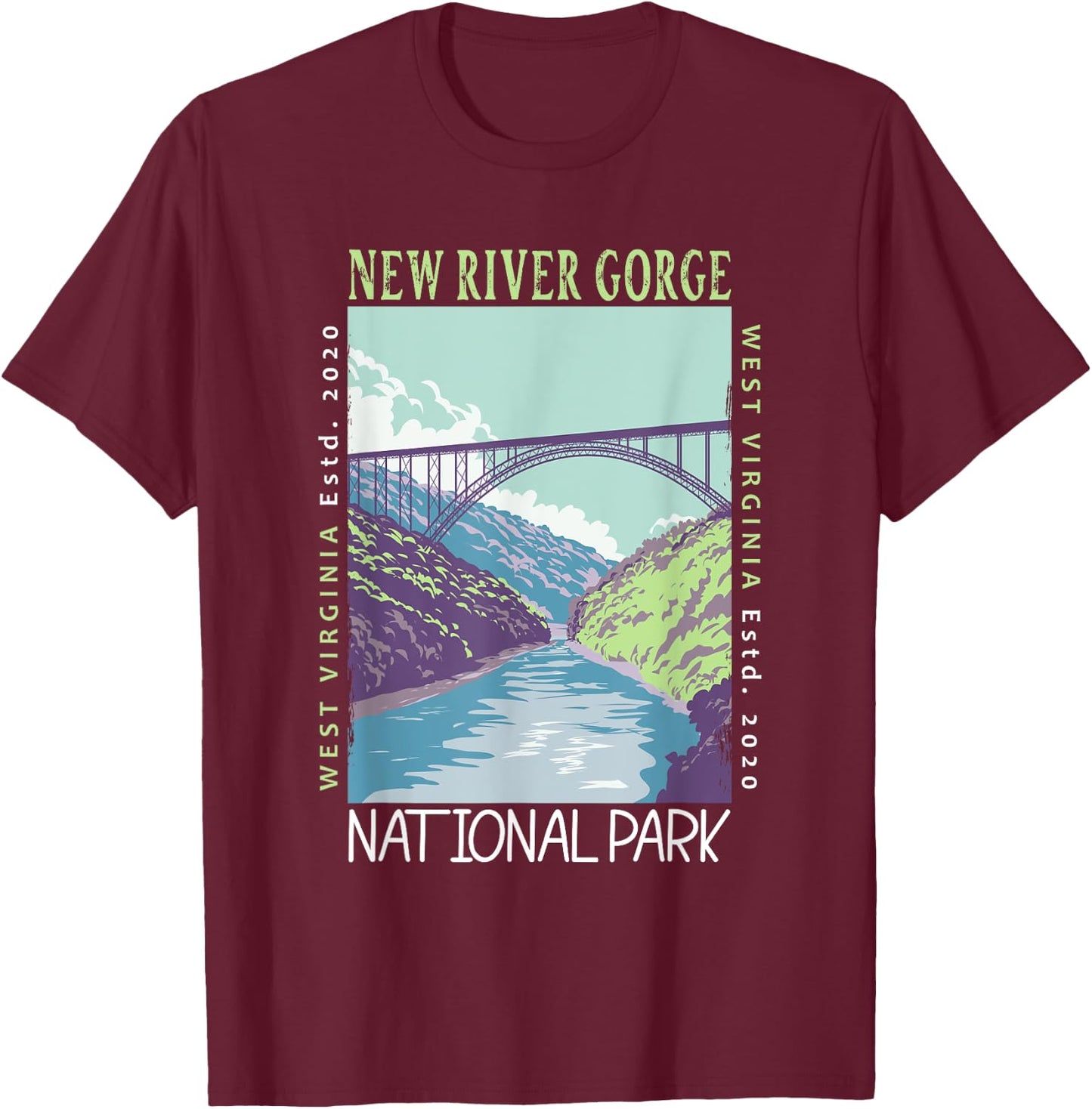 New River Gorge National Park Bridge Distressed Vintage T-Shirt - T-Shirt | Maroon