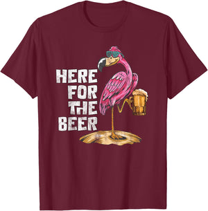 Here For The Beer Flamingo Beer Drinking Beer Lover Party T-Shirt - T-Shirt | Maroon