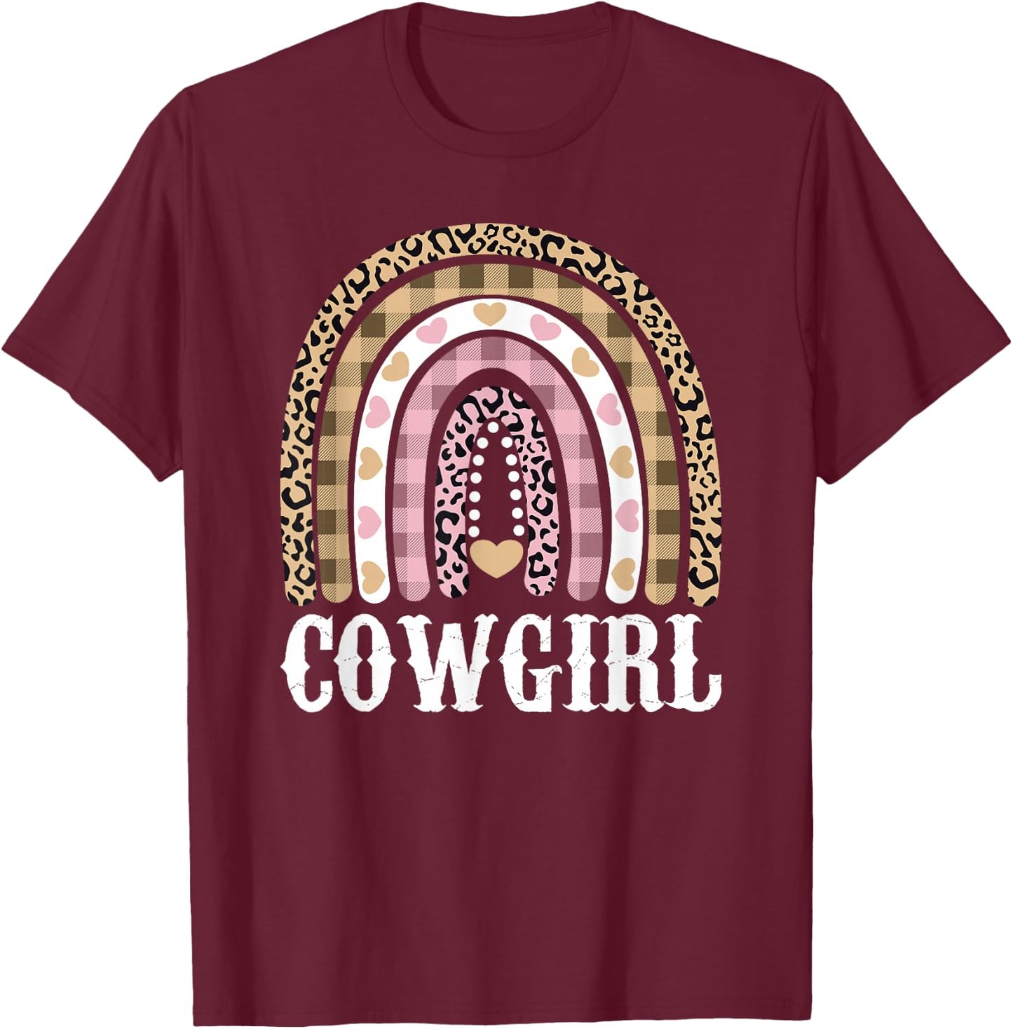 Cowgirl Outfit Women Cowboy Rainbow Leopard Western Cow Girl T-Shirt - T-Shirt | Maroon
