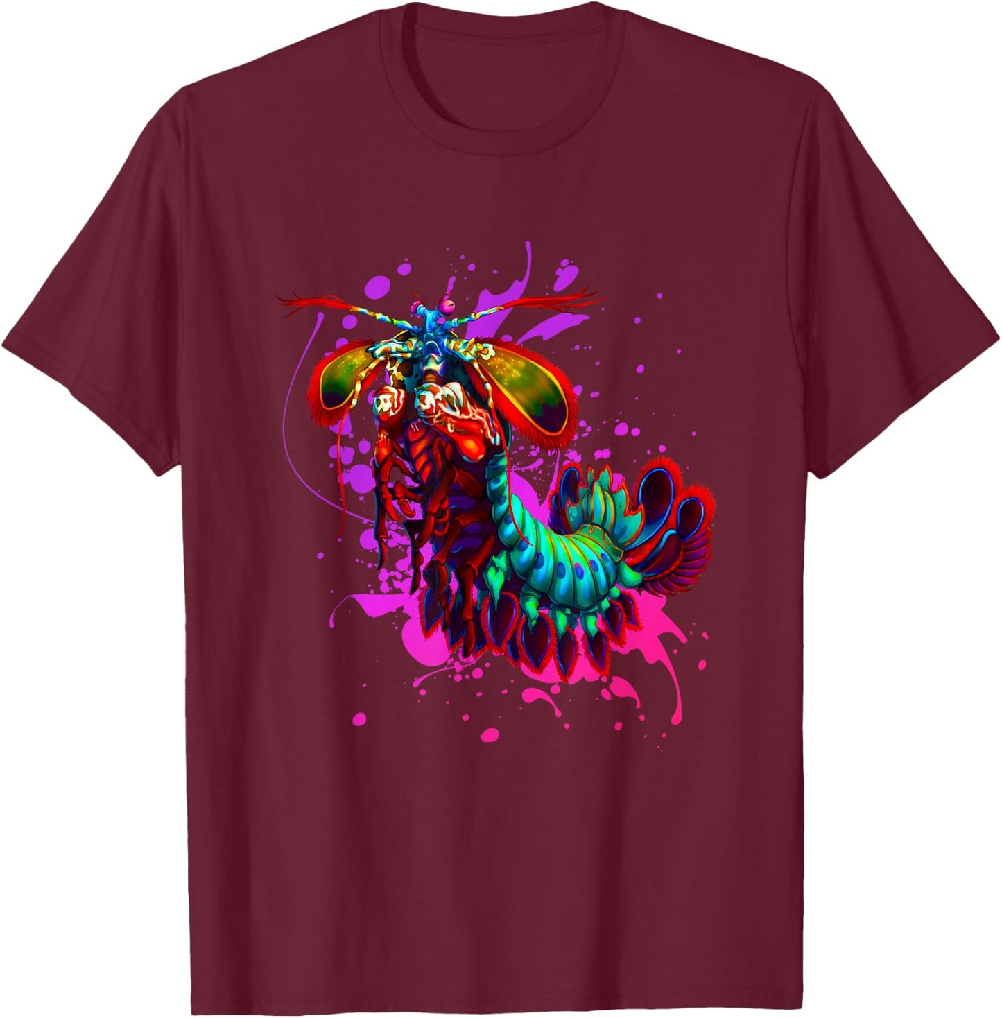 Rainbow Peacock Mantis Shrimp Purple Splash T-Shirt - T-Shirt | Maroon