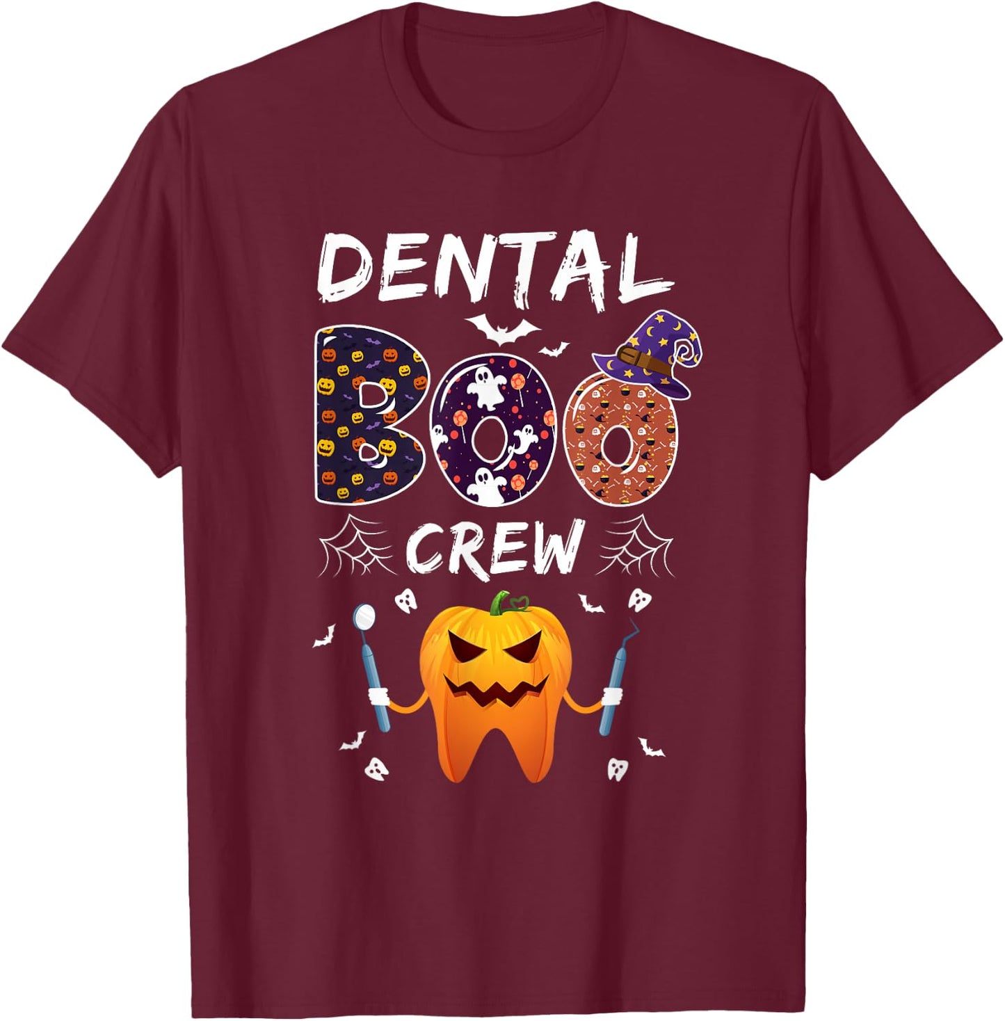 Dental Dentist Halloween Boos Crew Funny Costume Assistant T-Shirt - T-Shirt | Maroon