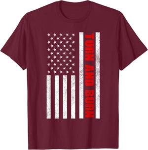 Turn and Burn American Flag T-Shirt - T-Shirt | Maroon