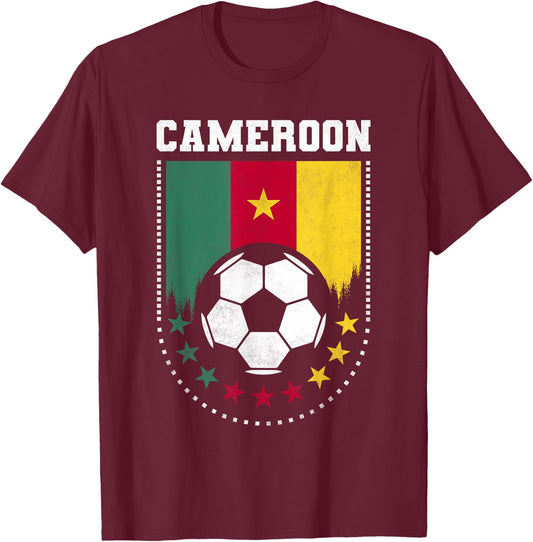 Cameroon Flag Soccer Fan T-Shirt - T-Shirt | Maroon