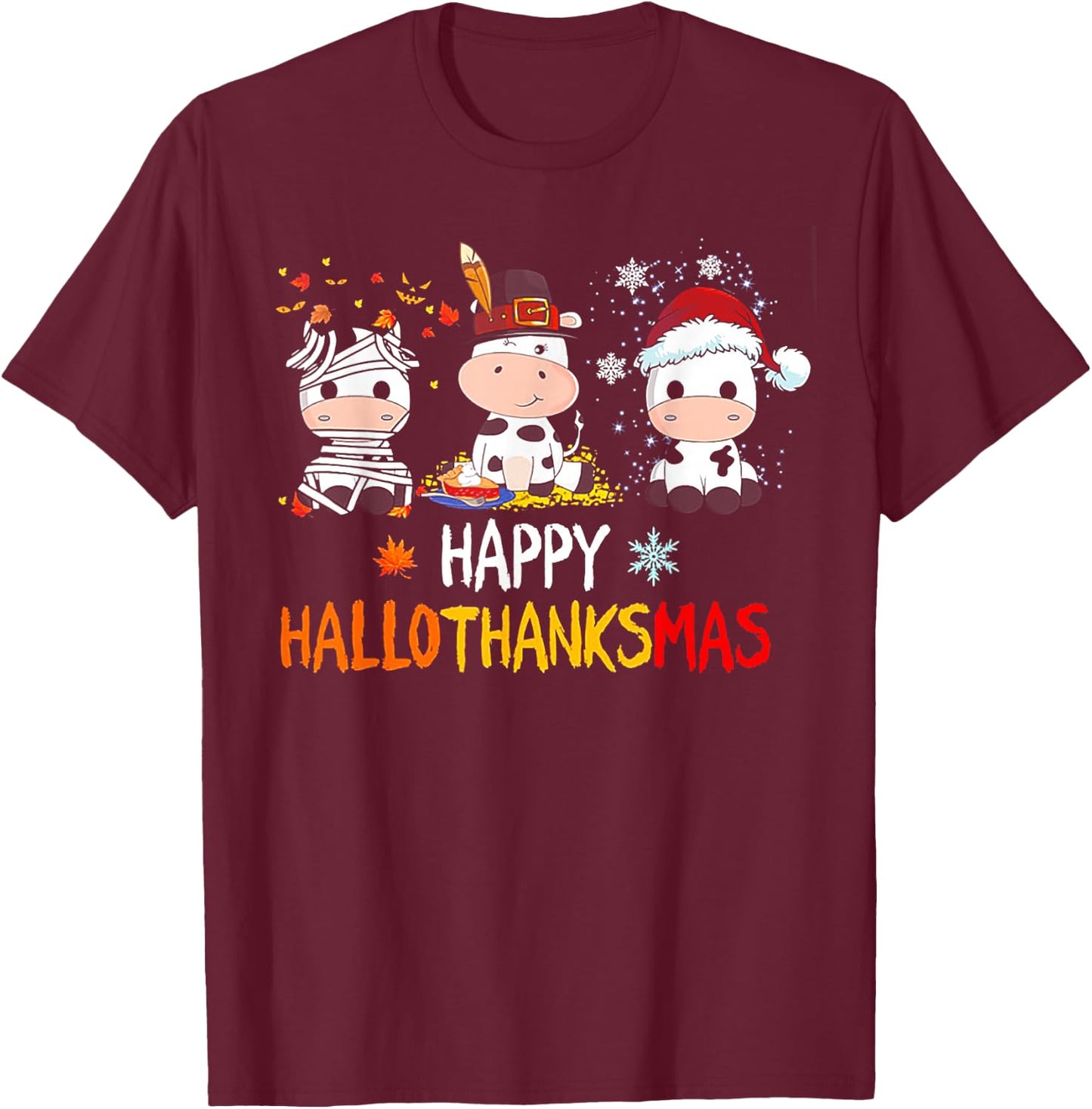 Cow Halloween - Happy HalloThanksMas T-Shirt - T-Shirt | Maroon