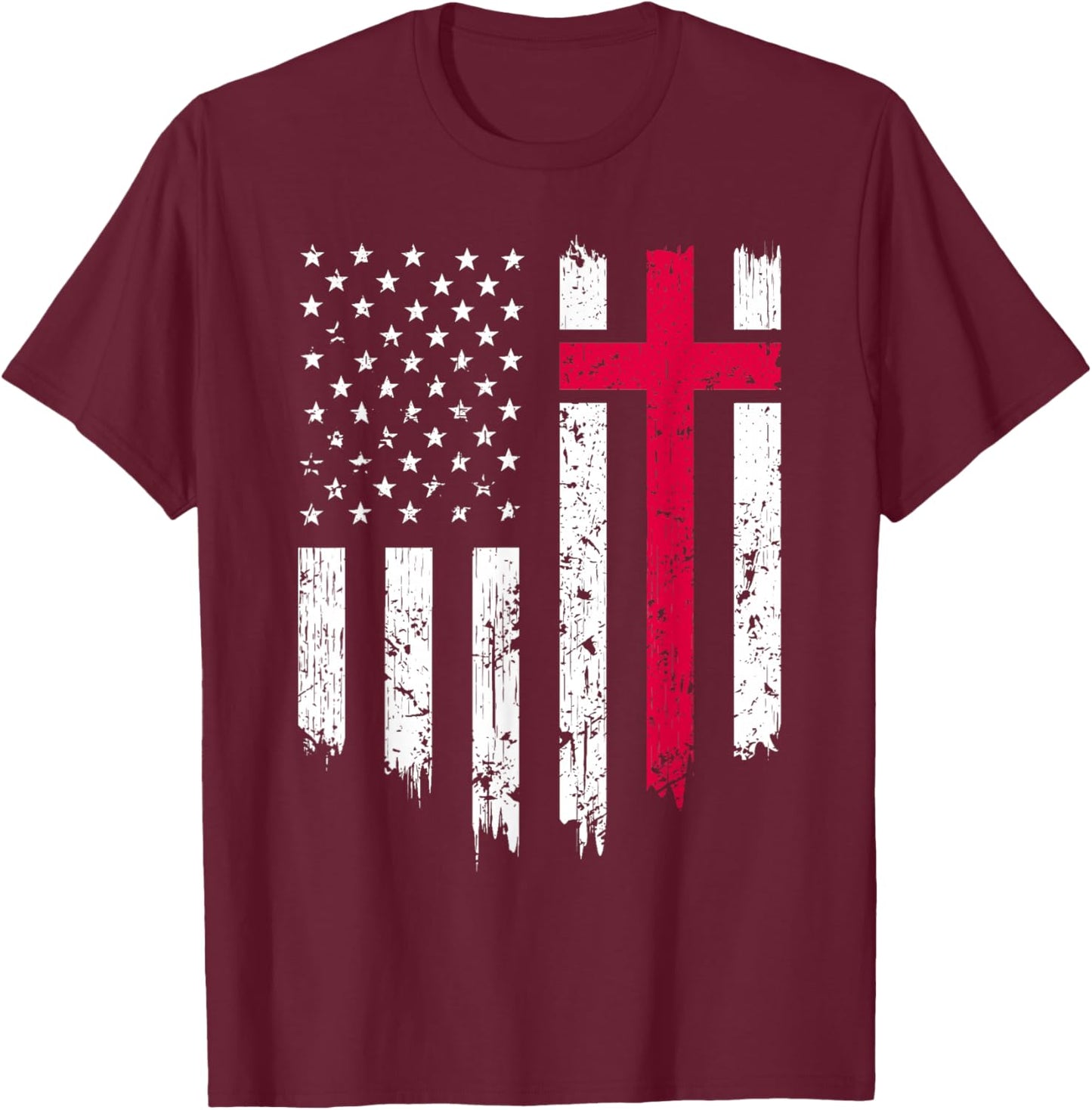 Vintage Distressed USA Flag Cross Christian Faith Gift Small T-Shirt - T-Shirt | Maroon