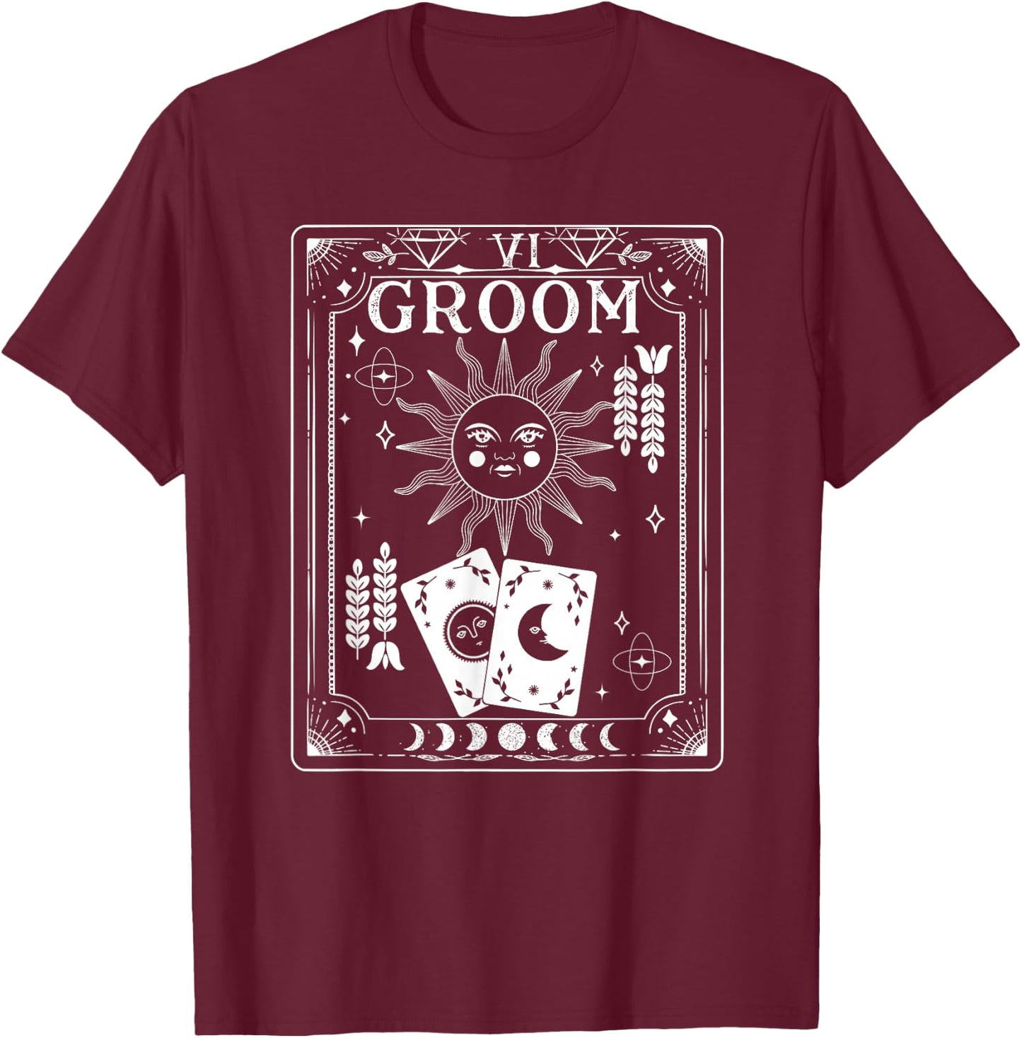 Gothic Witchy Coven, Tarot Halloween Groom Bachelor matching T-Shirt - T-Shirt | Maroon