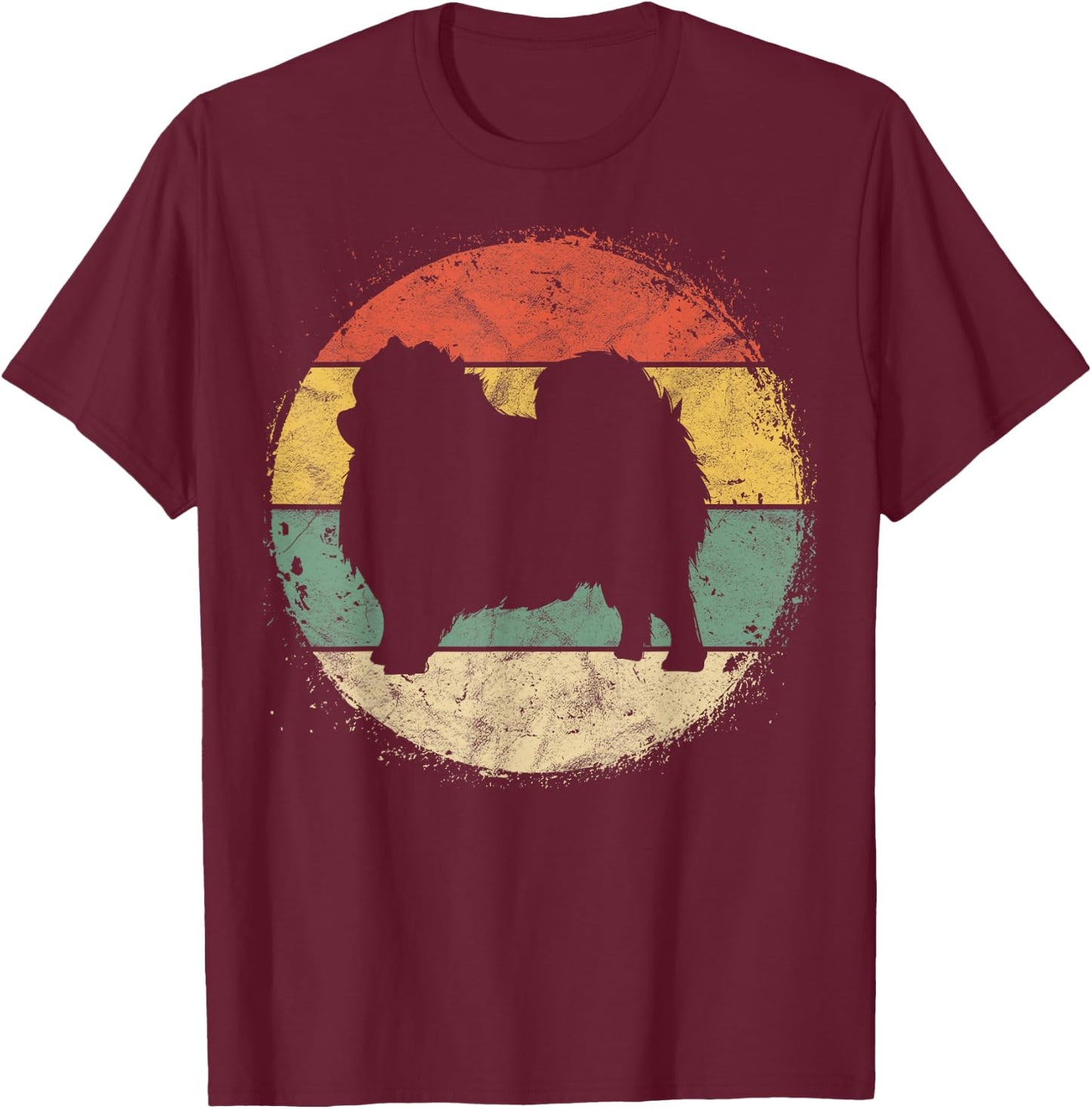 Circular Retro Pomeranian Owner Parents Pompom Dog Mom Women Girls Kids T-Shirt - T-Shirt | Maroon