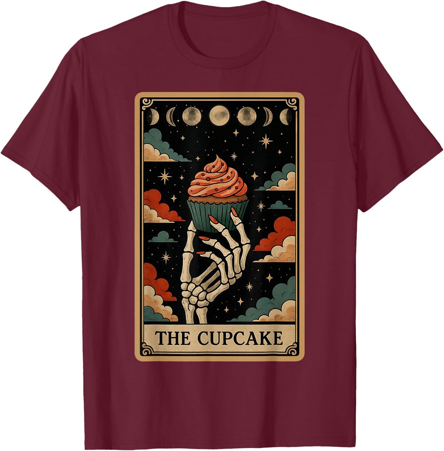 The Cupcake Baker Baking Tarot Card Skeleton Witchy T-Shirt - T-Shirt | Maroon