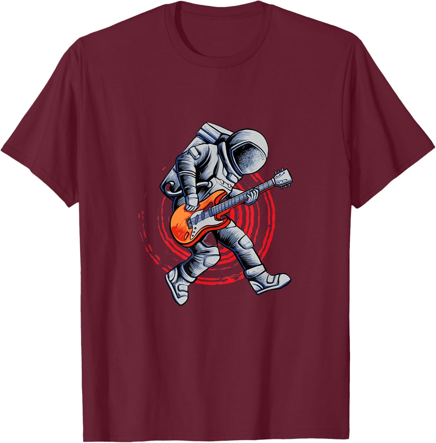 Cool Astronaut Playing Guitar Colorful Art T-Shirt - T-Shirt | Maroon