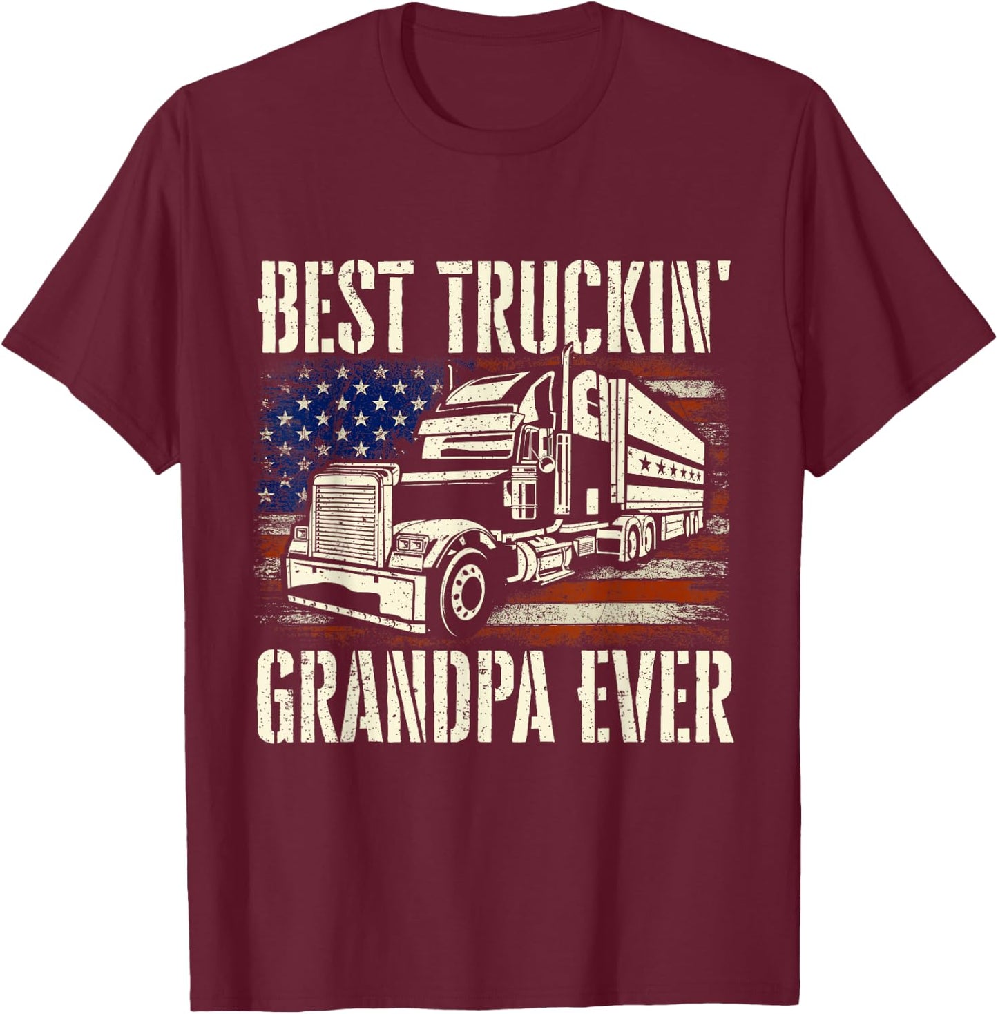 Best Truckin' Grandpa - Big Rig Semi Truck Driver Trucker T-Shirt - T-Shirt | Maroon