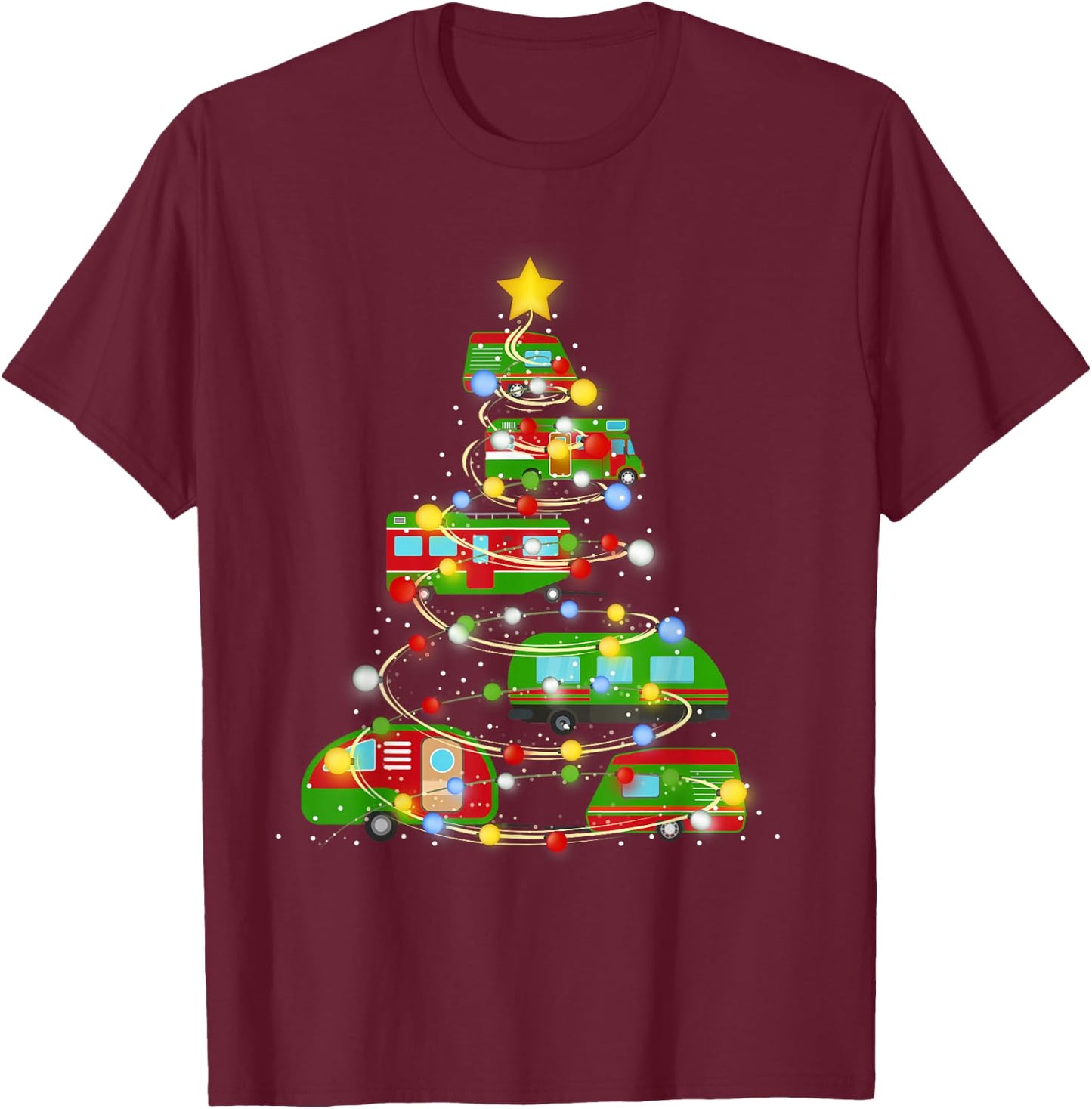 Christmas Tree Vehicles Camping Lover Funny Pajamas Xmas T-Shirt - T-Shirt | Maroon