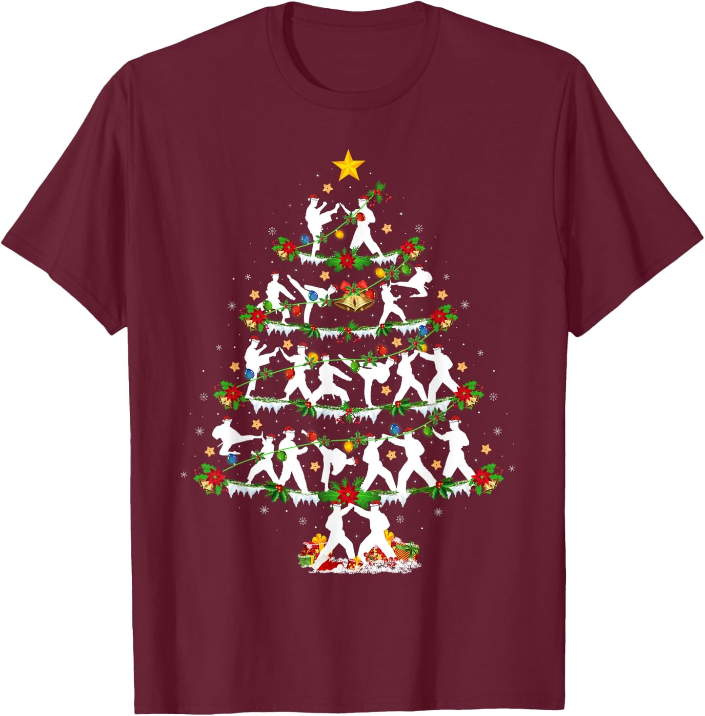 Taekwondo Lover Xmas Lighting Taekwondo Christmas Tree T-Shirt - T-Shirt | Maroon