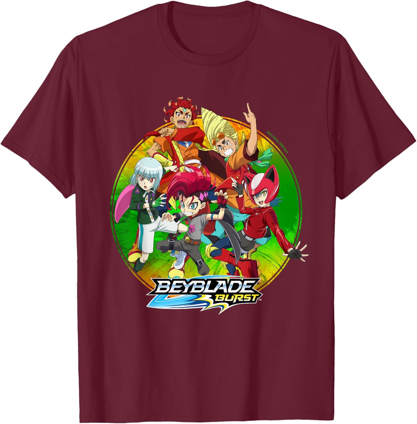 Hasbro BEYBLADE BURST QUADDRIVE -Kids Black Cotton 60% Polyester 40% Classic Fit Collarless Short Sleeve T-Shirt - T-Shirt | Maroon