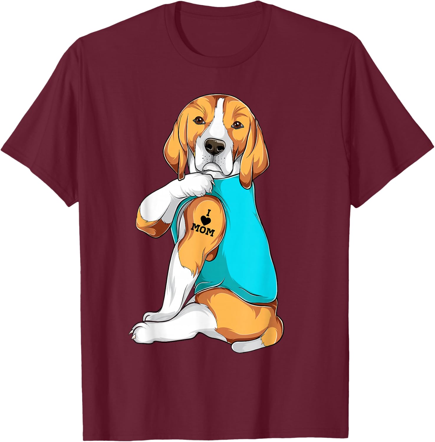 Beagle I Love Mom Apparel, Dog Mom Gifts T-Shirt - T-Shirt | Maroon
