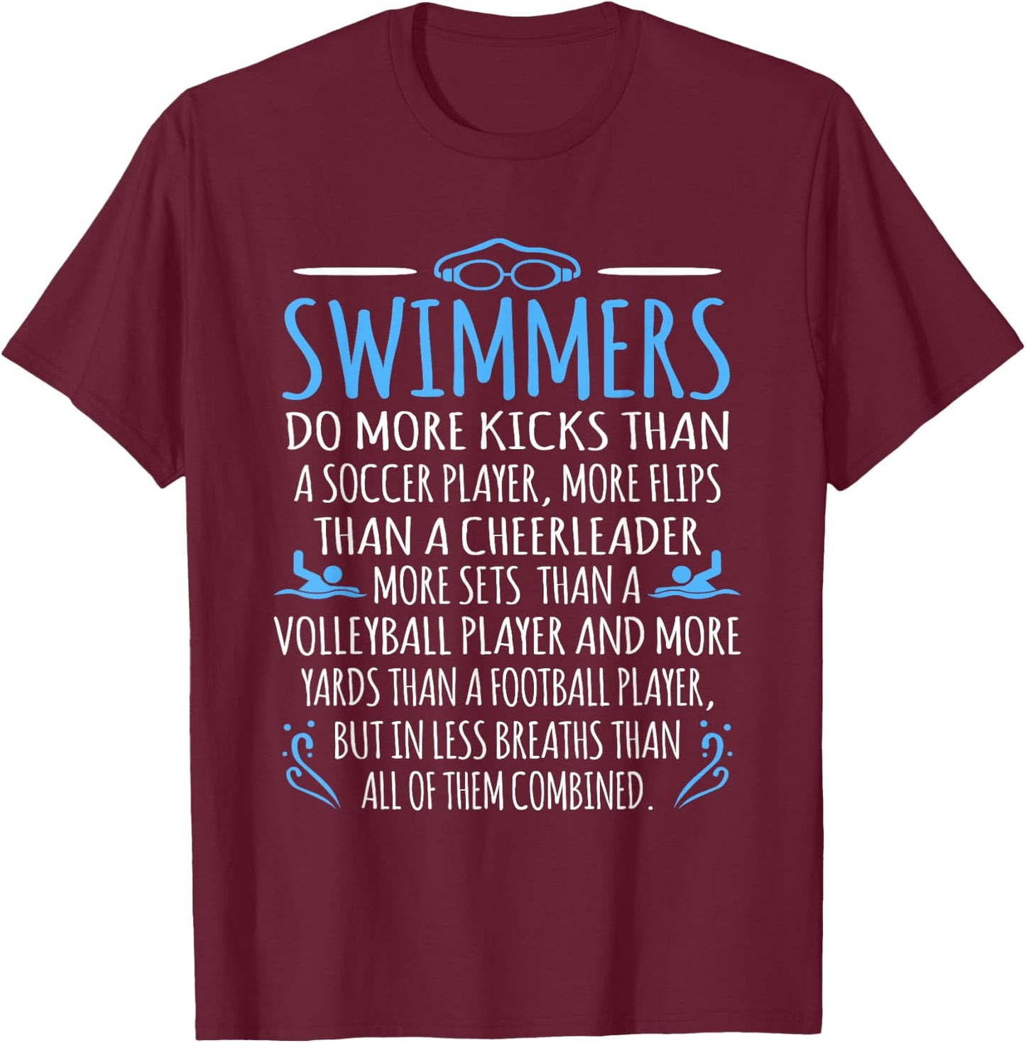 Swimmers Facts Funny Swimming Swim Coach Men Women Graphic Small T-Shirt - T-Shirt | Maroon