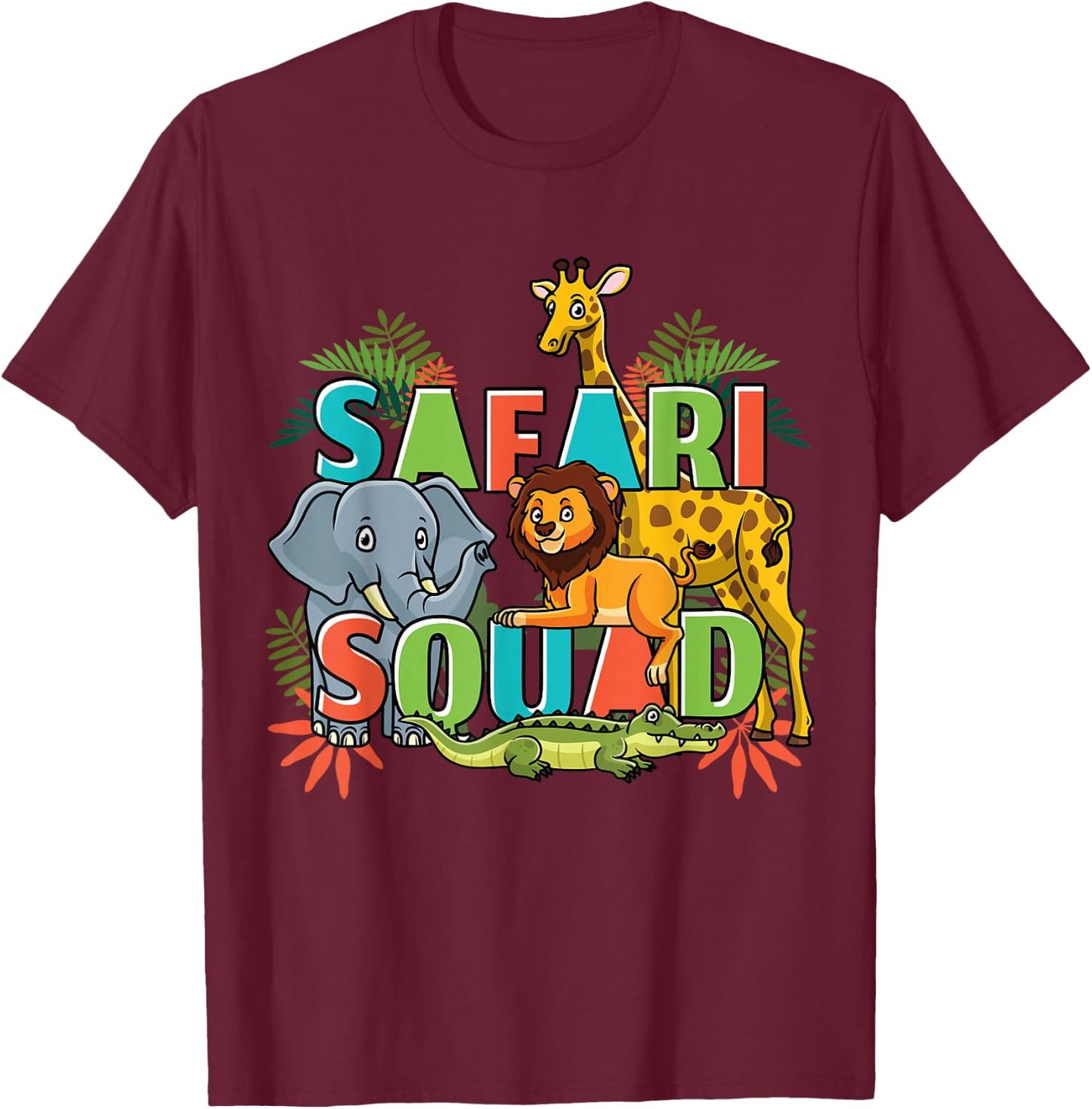 Safari Squad Zoo African Animals T-Shirt - T-Shirt | Maroon