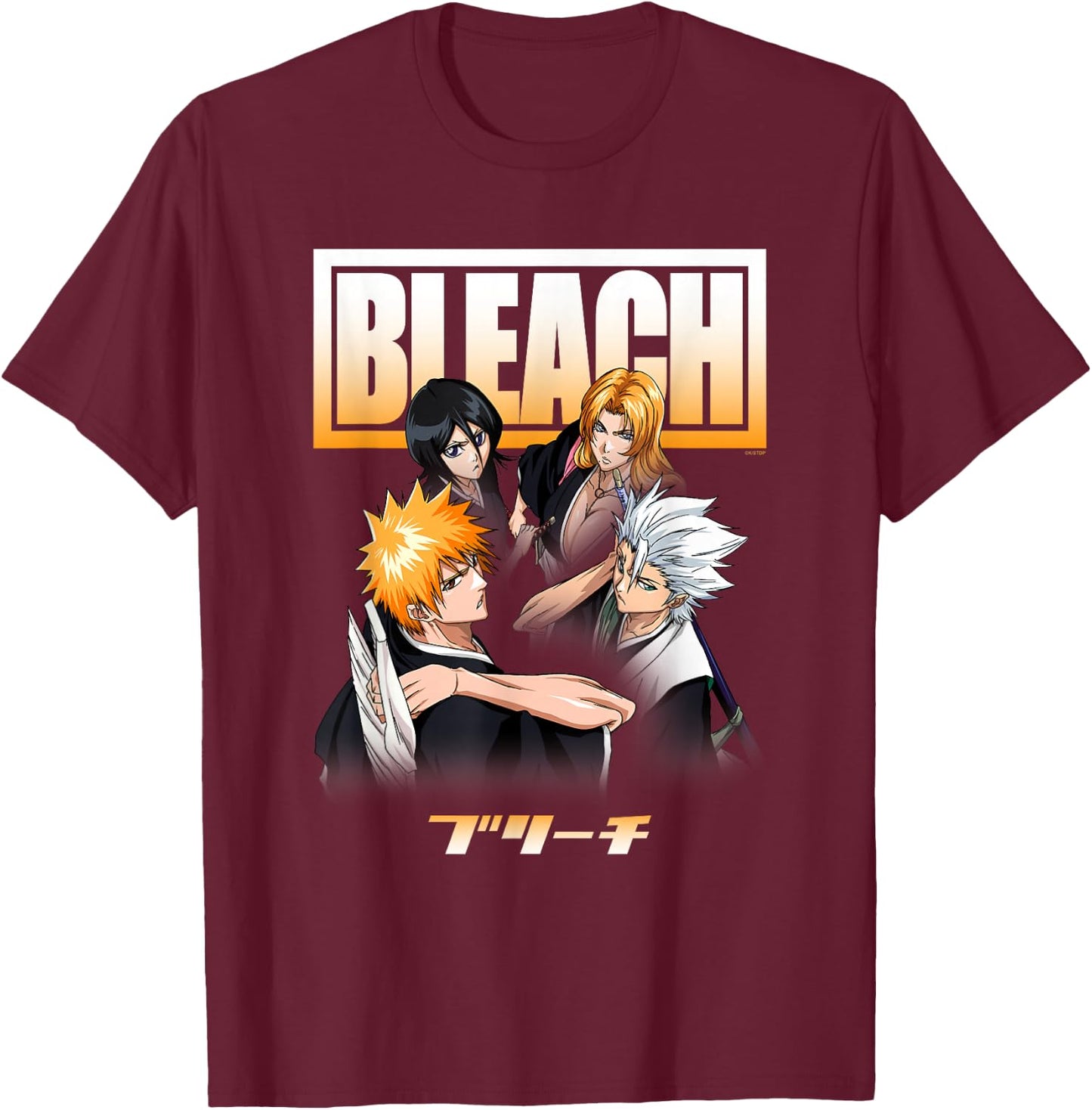 Bleach Cast and Ombre Logo Anime T-Shirt - T-Shirt | Maroon