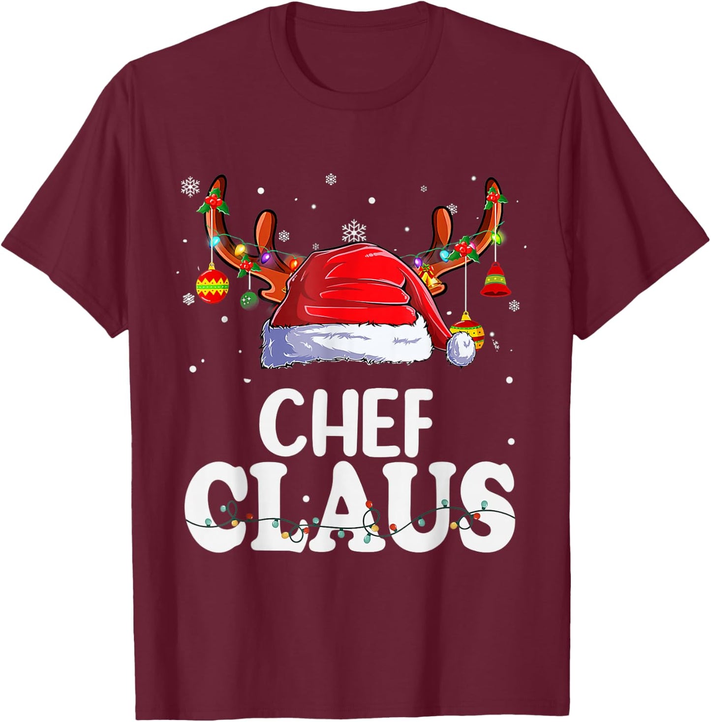 Chef Santa Claus Christmas Pajamas Funny Matching Costume T-Shirt - T-Shirt | Maroon