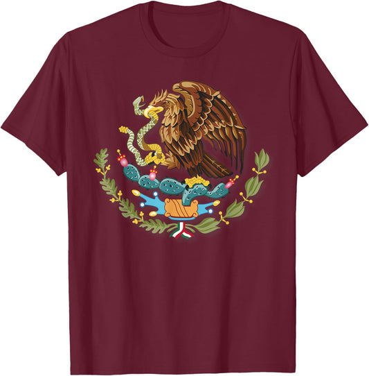 Mexico Independence Eagle Snake Design Cartoon Mexican T-Shirt - T-Shirt | Maroon