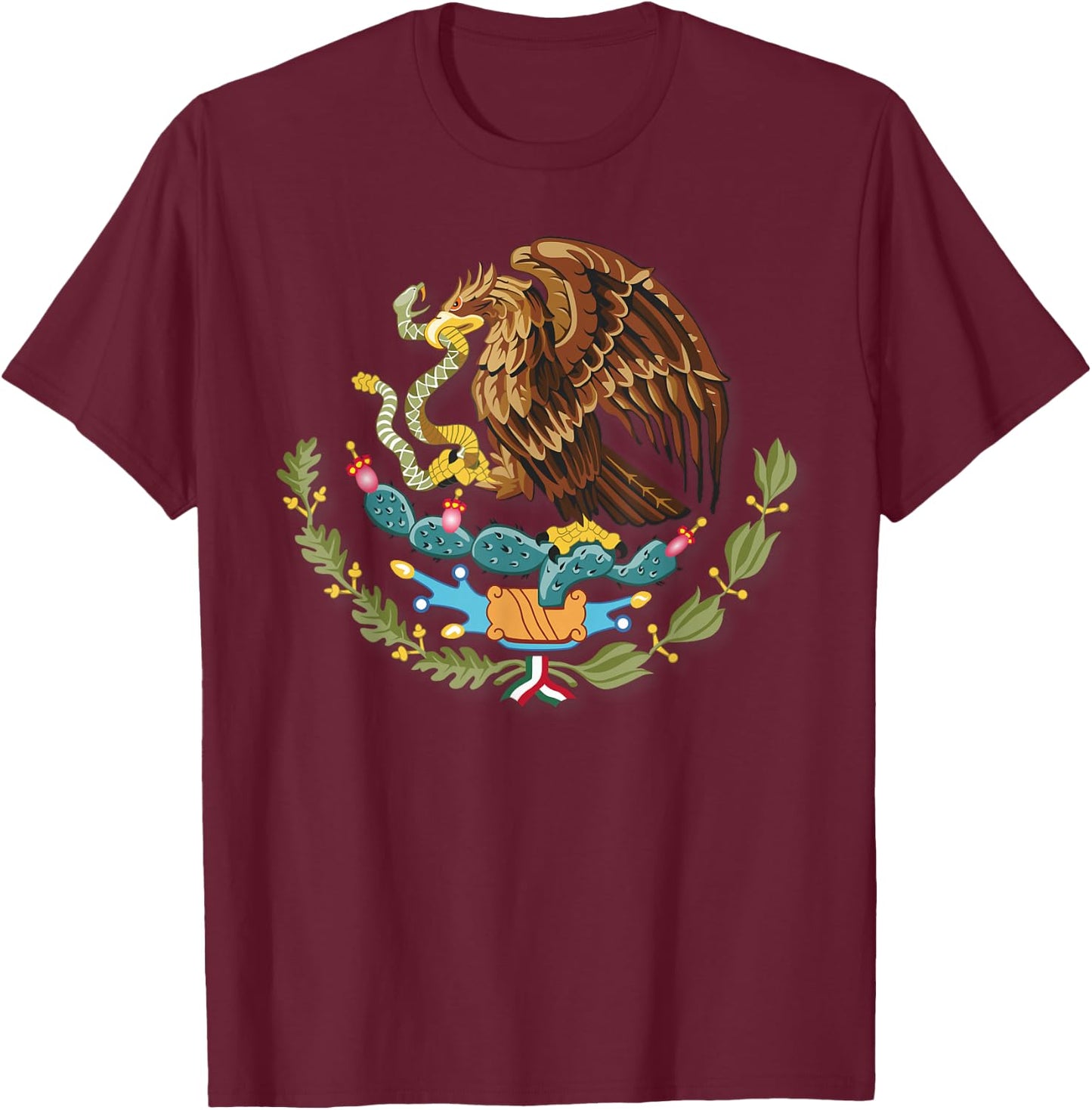 Mexico Independence Eagle Snake Design Cartoon Mexican T-Shirt - T-Shirt | Maroon