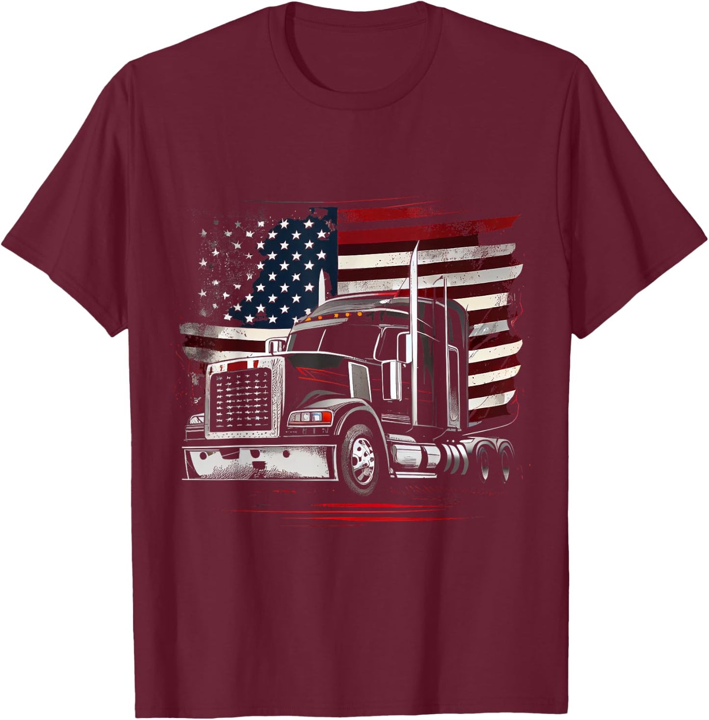 US American Flag Truck Driver 18 Wheeler Trucker Gift T-Shirt - T-Shirt | Maroon