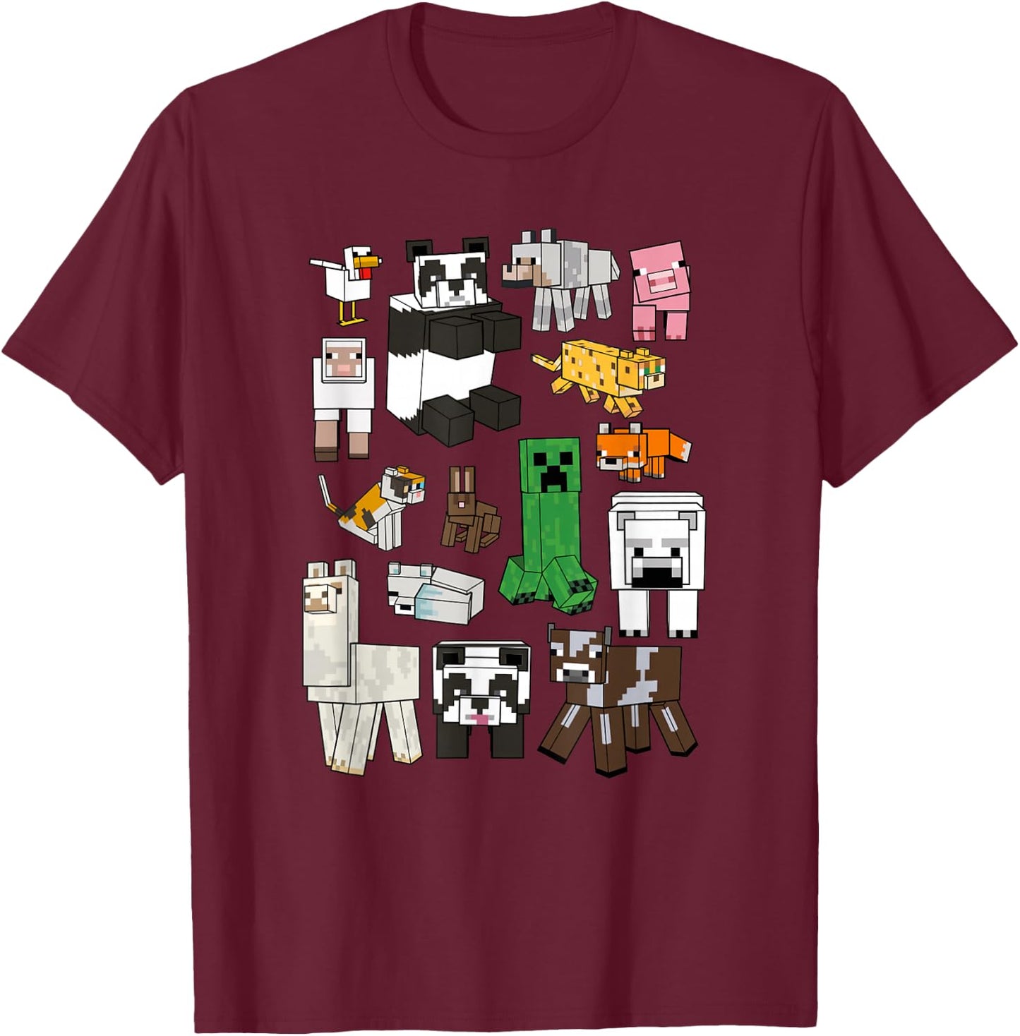 Minecraft Creeper & Animals Collage V2 T-Shirt - T-Shirt | Maroon