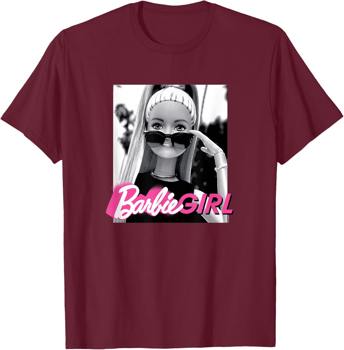 Barbie Girl Classic Fit - Black Cotton & Polyester Blend, Short Sleeve, Casual Style T-Shirt - T-Shirt | Maroon