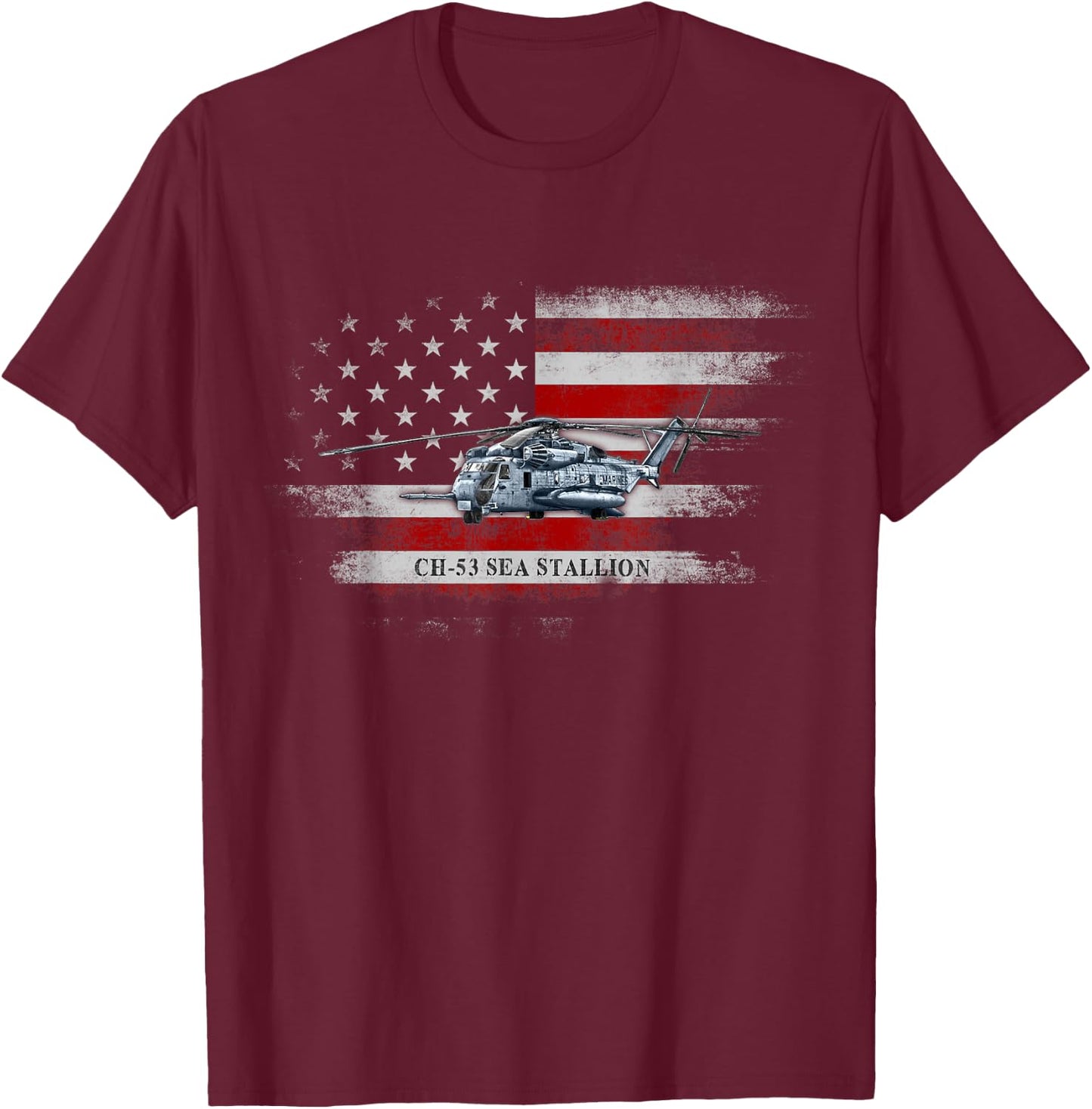 CH-53 Sea Stallion Helicopter USA Flag Helicopter Pilot T-Shirt - T-Shirt | Maroon