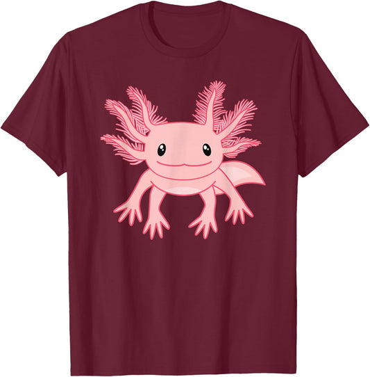 Cute Pink Axolotl Kawaii Axolotl Lover Women Girls T-Shirt - T-Shirt | Maroon