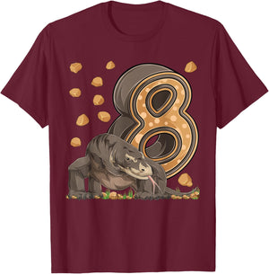 8 Year Old Komodo dragon Reptile 8th Birthday Party B-day T-Shirt - T-Shirt | Maroon
