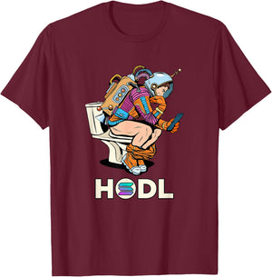 Cryptocurrency Talk Solana HODL Space Man On Toilet Merch T-Shirt - T-Shirt | Maroon
