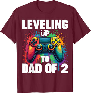 Promoted To Dad Gender Reveal Leveling Up To Dad Of 2 T-Shirt - T-Shirt | Maroon
