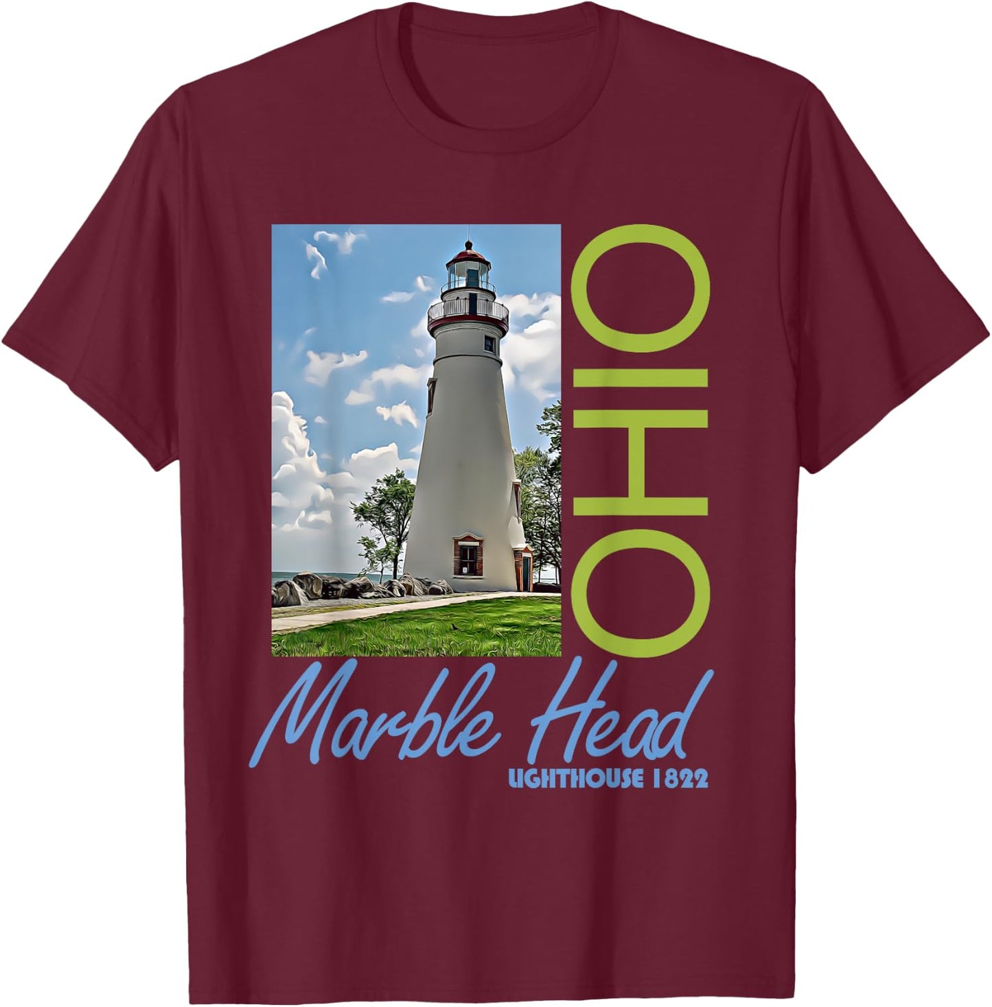 Marble Head Lighthouse Ohio 1822 Design T-Shirt - T-Shirt | Maroon